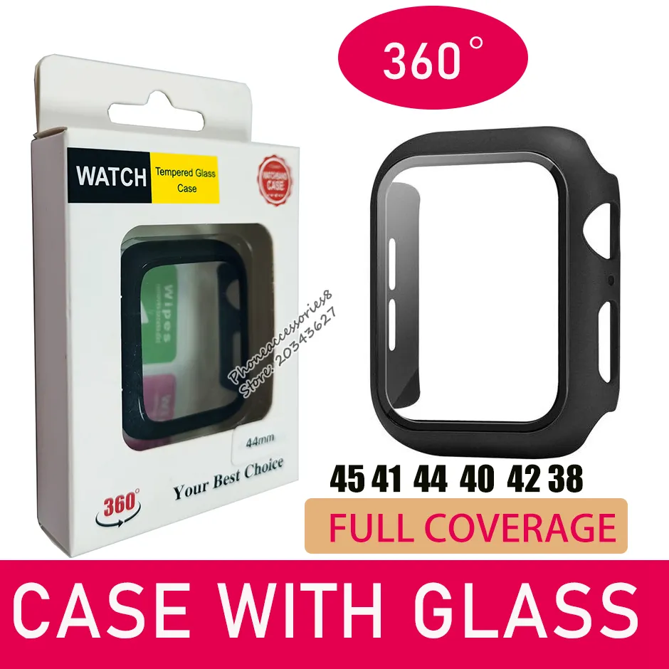 Étui rigide mat iWatch avec protecteur d'écran en verre pour Apple iwatch Series 8 7 6 5/4/3/2/1 Couverture complète 38 40 42 44 41 45 mm