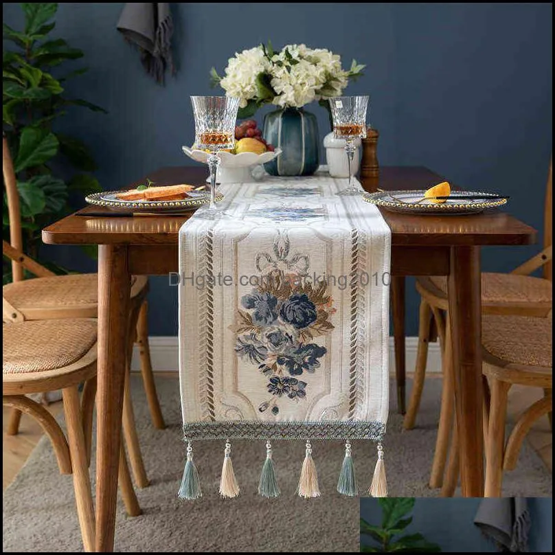 Table Runner Planets T￪xteis dom￩sticos Jardim Luxo N￳rdico Moderno Bordado de Flores Dinning Decora￧￣o Tassel Party Coffee Decor