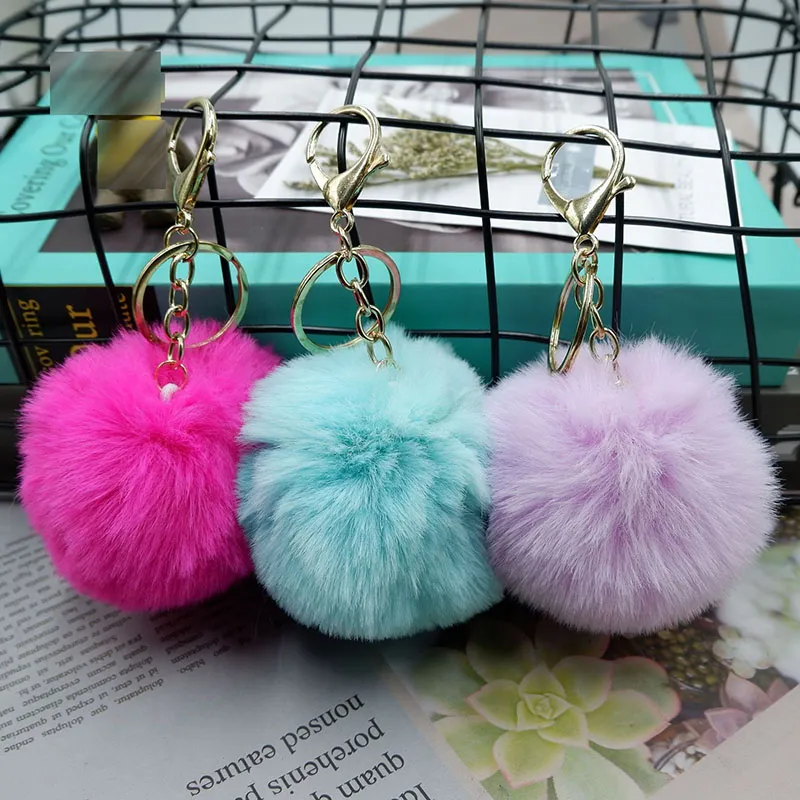 26 Colors Fluffy Fur plush Keychain Pendant Soft Faux Fur-like Ball Car Keyring Key Holder Women Bag Pendants Jewelry