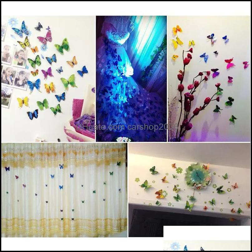 12pcs 3D Butterfly Wall Sticker PVC Simulation Stereoscopic Butterfly Mural Sticker Fridge Magnet Art Decal Kid Room Home Decor VT0446