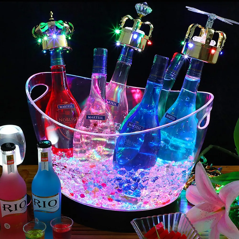 8L LED Luminous Bar Ice Cube Storage Buckets Barrel Shaped Night Club Beer Bottle Cooler Container Light Up Champagne Wine Holder