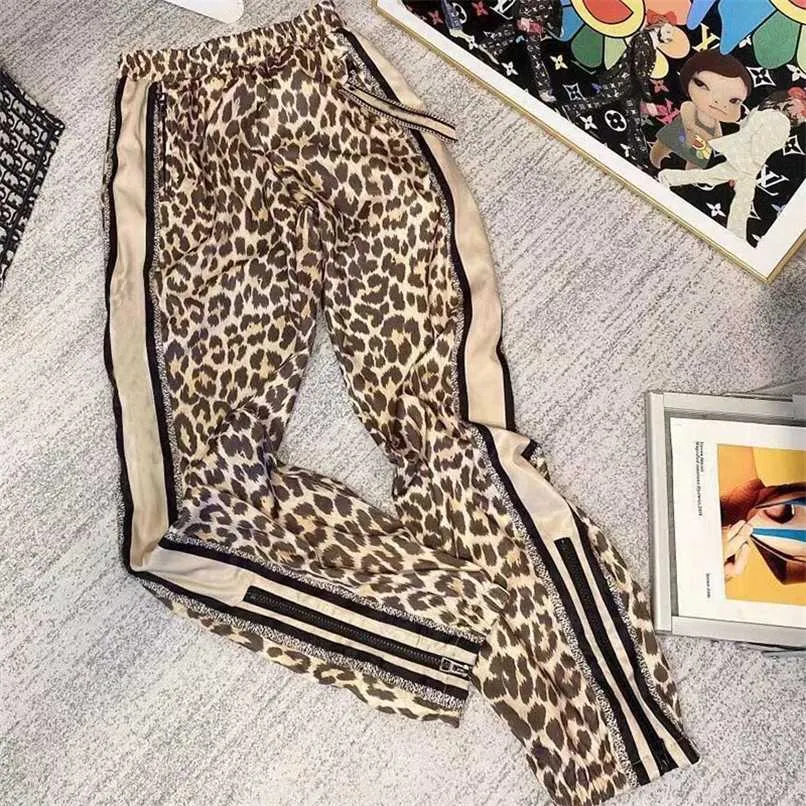 Pantalon imprimé léopard femme été pantalon ample fermeture éclair pantalons longs sexy décontracté marque de luxe pantalon 211008