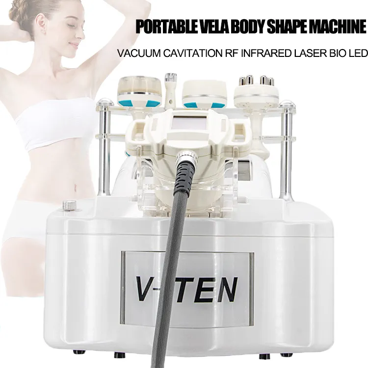 V10 vela body shape ultrasonic vacuum cavitation machines laser infrared weight loss machine radio frequency fat loss bio skin lifting device 5 handles