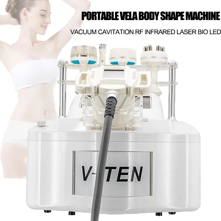 V10 Vela lichaamsvorm ultrasone vacuüm cavitatiemachines laser infrarood gewichtsverlies machine radiofrequentie vetverlies bio skin lifting apparaat 5 handgrepen