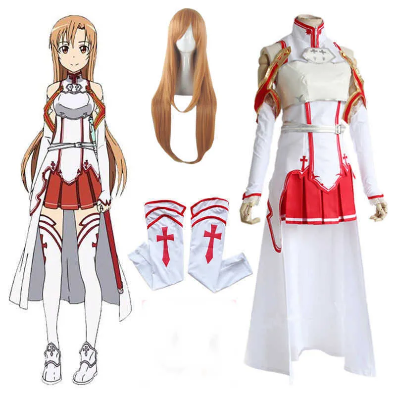 Sword Art Online Cosplay Costume Asuna Yuuki Full Set Women Cosplay Costumes Y0903