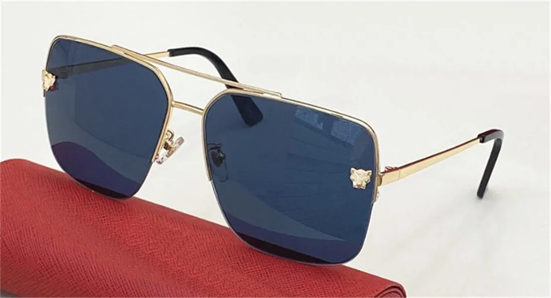 Modeontwerp zonnebril 0065s vierkante metalen halve frame dier decoratieve populaire en veelzijdige stijl UV400 beschermende eyewear topkwaliteit