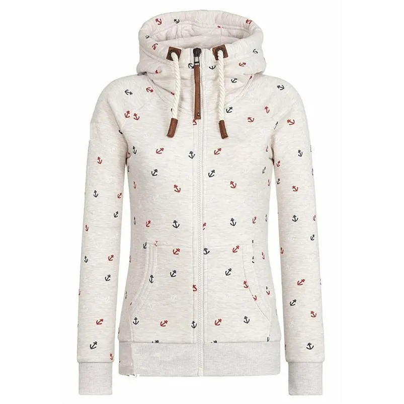 Wiosna Jesień Zip Bluzy Kobiety Różowy Szary Niebieski Zielony Ciepły Print Z Kapturem Zipper Bluza Slim Potem Femme Hoody Moletom Feminino 210816