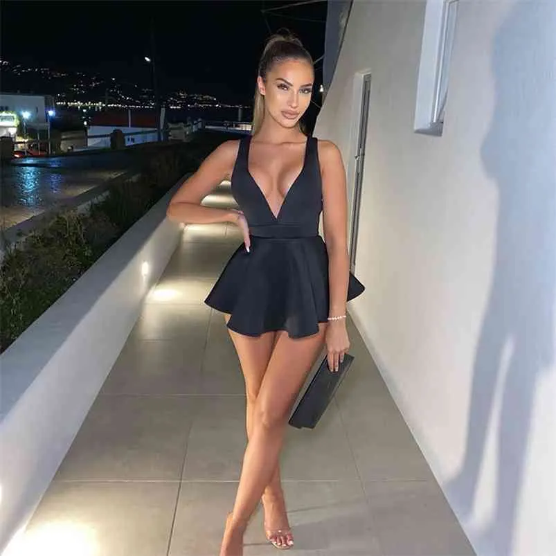 Femmes Sexy Halter Deep V Cou Dos Nu Mini Robe Zipper Shorts Moulante Rose Robes Club Party Beach Robe E-fille Y2K Vêtements 210623