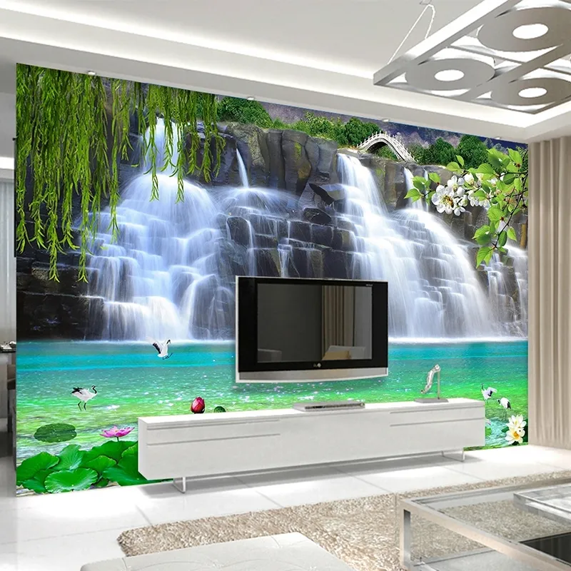 Фото обои 3d стерео водопады природа пейзаж валютная гостиная телевизор диван фоновая стена живопись дома декор 3d стены
