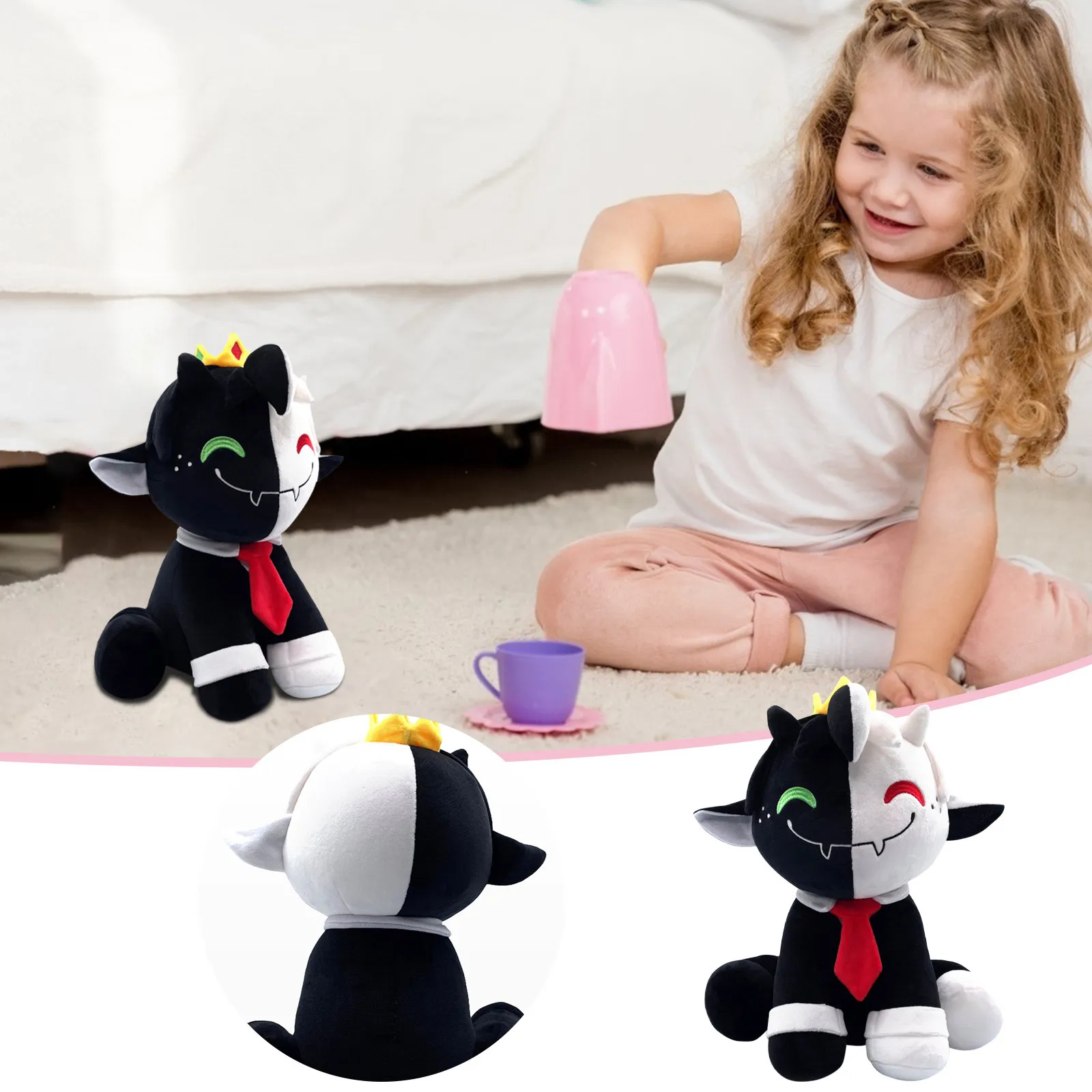 25 cm Anime Ranboo Sit agneau noir et blanc en peluche jouet Kawaii dessin animé doux animaux en peluche poupées jouets pour enfants cadeaux d'anniversaire