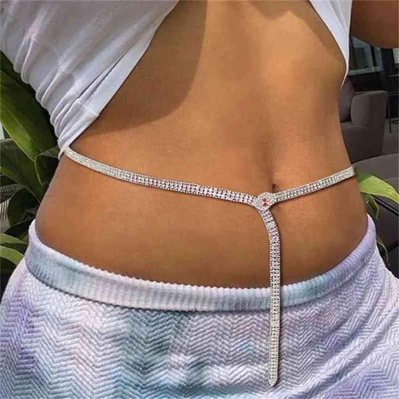 Lato Błyszczący Rhinestone węża w kształcie węża Sexy Belly Chain Łańcuch podwójny użytkowanie wszechstronne Naszyjnik biżuterii na szyję