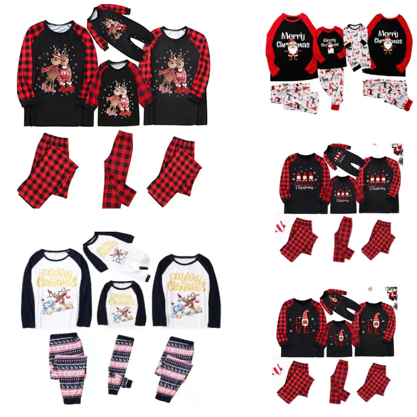 Ensembles de pyjamas de Noël Party Supples Matching Family Red Buffalo Plaid Xmas Holiday Vêtements de nuit Vêtements à manches longues PJs Sets HH21-723