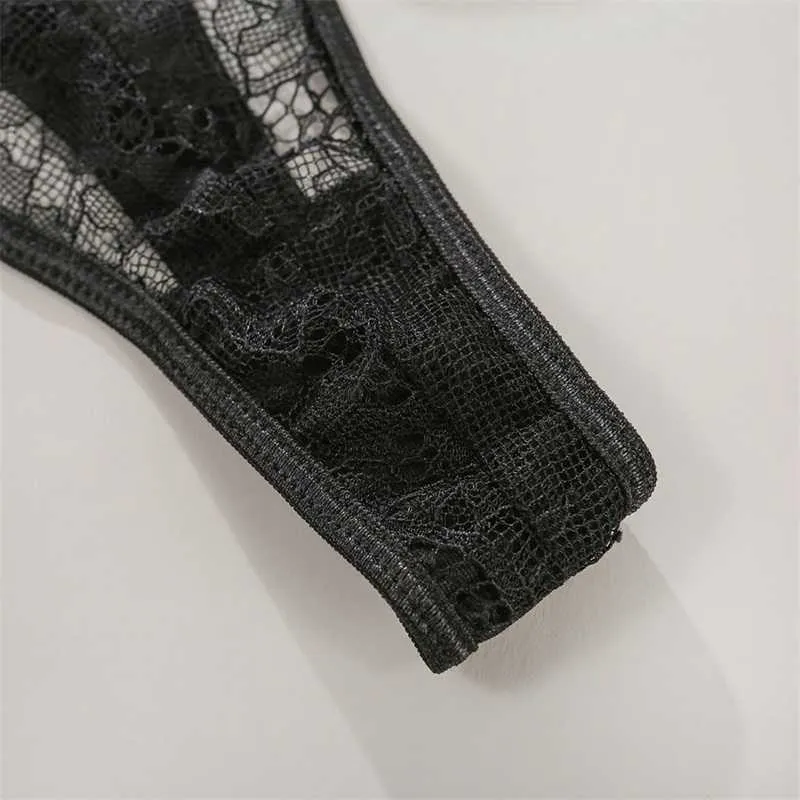 Aduloty Hot Sale Lace Embroidery Womens Lingerie Ruffled Garter Belt  Underwear Mesh See Through Thin Bra Panty Setbra Color Black Cup Size L