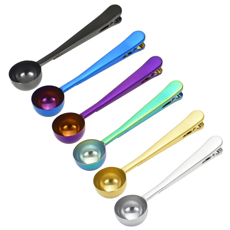 Nytt rostfritt stål kaffe mätsked med väska tätning clip multifunktion gelé glass frukt scoop sked kök tillbehör t9i001133