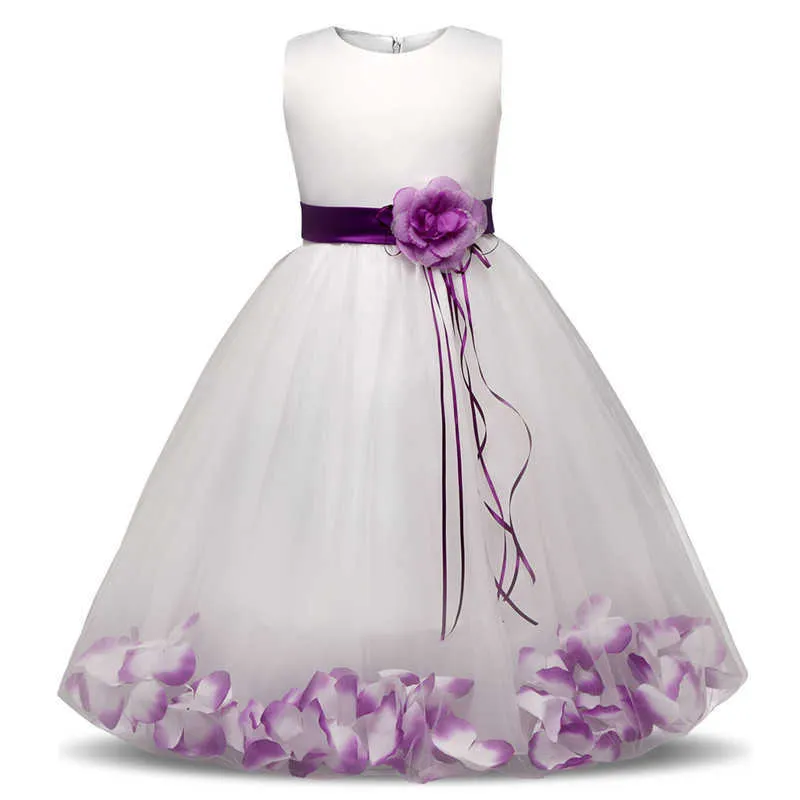 Kwiat Dziewczyna Suknia Ślubna Dziecko Bajkowe Płatki Dzieci Odzież Dziewczyna Party Dress Kids Odzież Odzież Fancy Nastoletnia Gown Gown 4 6 8 10T Q0716