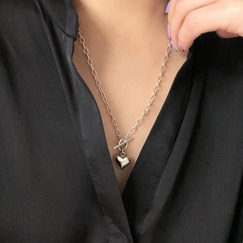Peri'sbox fermoir à bascule amour coeur colliers petit charme chaîne liée colliers pour femmes minimaliste 925 collier en argent Sterling Q0531