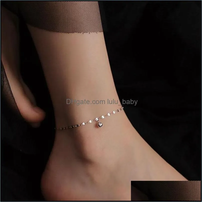 Anklets Top Quality 925 Sterling Silver Women Jewelry Shiny Gold Wave Chain Bracelet For Lady Accessories Girl Christmas Present