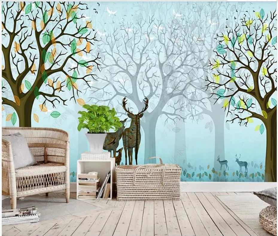 Papel de parede de foto personalizado 3d murais Papel de parede moderno madeiras frescas pássaros fundo mural nórdico pintura decorativa papéis de parede home decor