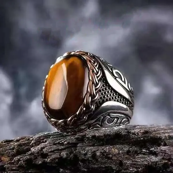 Wedding Rings Vintage Tiger Eye Ring For Heren Charm Classic Punk Domineering Trend Sieraden Gift