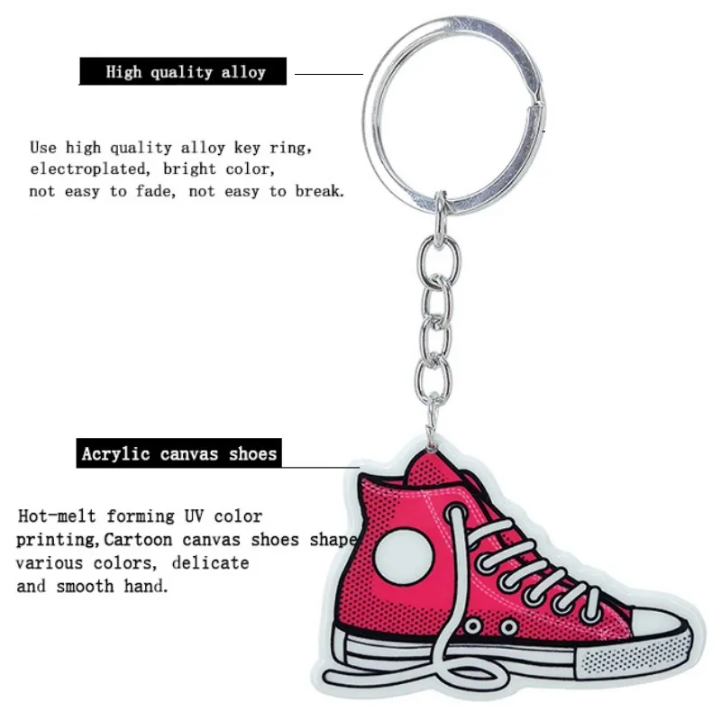 Acrylic canvas shoes key chain Bag Car Key Holder Metal Key Chain Rings shoe keychains For Women and men Unisex