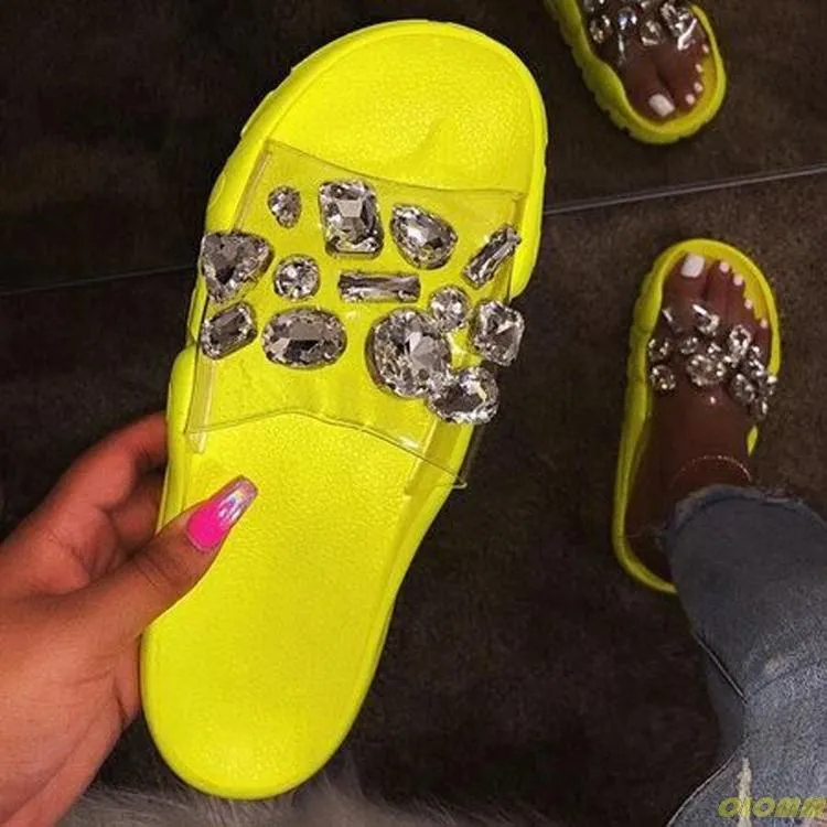 Slippers Women's Summer Flat Shoes Rhinestone Outdoor Sandals Open Open Toe Solid Color بالإضافة إلى حجم 43