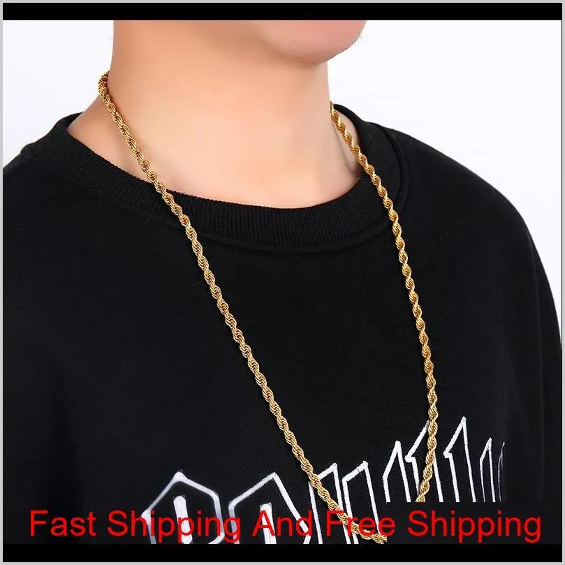 18k real gold plated stainless steel rope chain necklace for men women gift fashion jewelry accessories wholesale