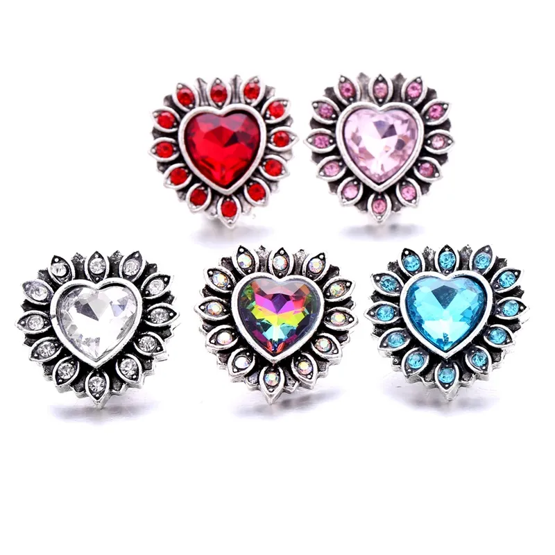 Bright Rhinestone Fastener 18mm Snap Button Clasp Metal Heart Charms ...