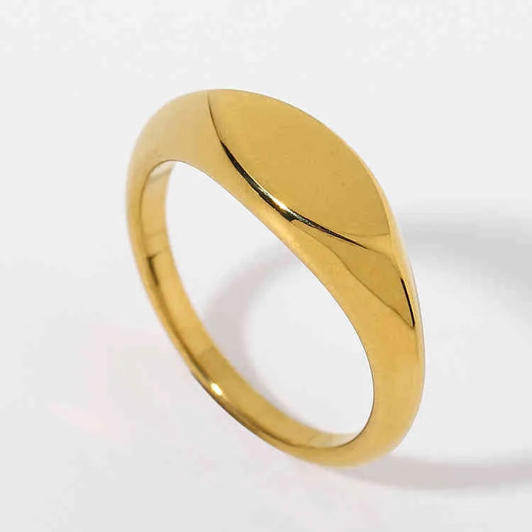Custome Naamplaat Ring Signet Blank Stackable Smooth Ring Mode-sieraden Gift 18 K Goud IP Geplateerde Hoog gepolijste vingerring