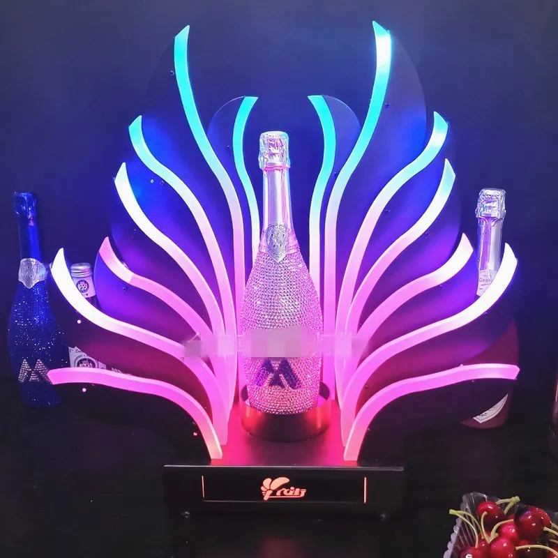 Peacock Tail LED Luminous Bar Wine Bottle Holder Rechargeable Champagne Cocktail Whisky Drinkware Display shelf For Disco Party Nightclub