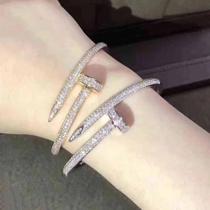 Nagelarmband kvinnor 18k guldpläterad kärlek armband full diamant armband smycken för älskare gåva 16 5 cm nr box213s5