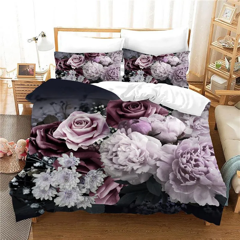 Yatak takımları 3D Baskı Yatak Odası Seti Jakarlı Yatak çarşafları HD Çiçekler Yastık Kılıfı ile% 100% Pamuk Kapak 228x228 AB, AU, ABD Boyutu