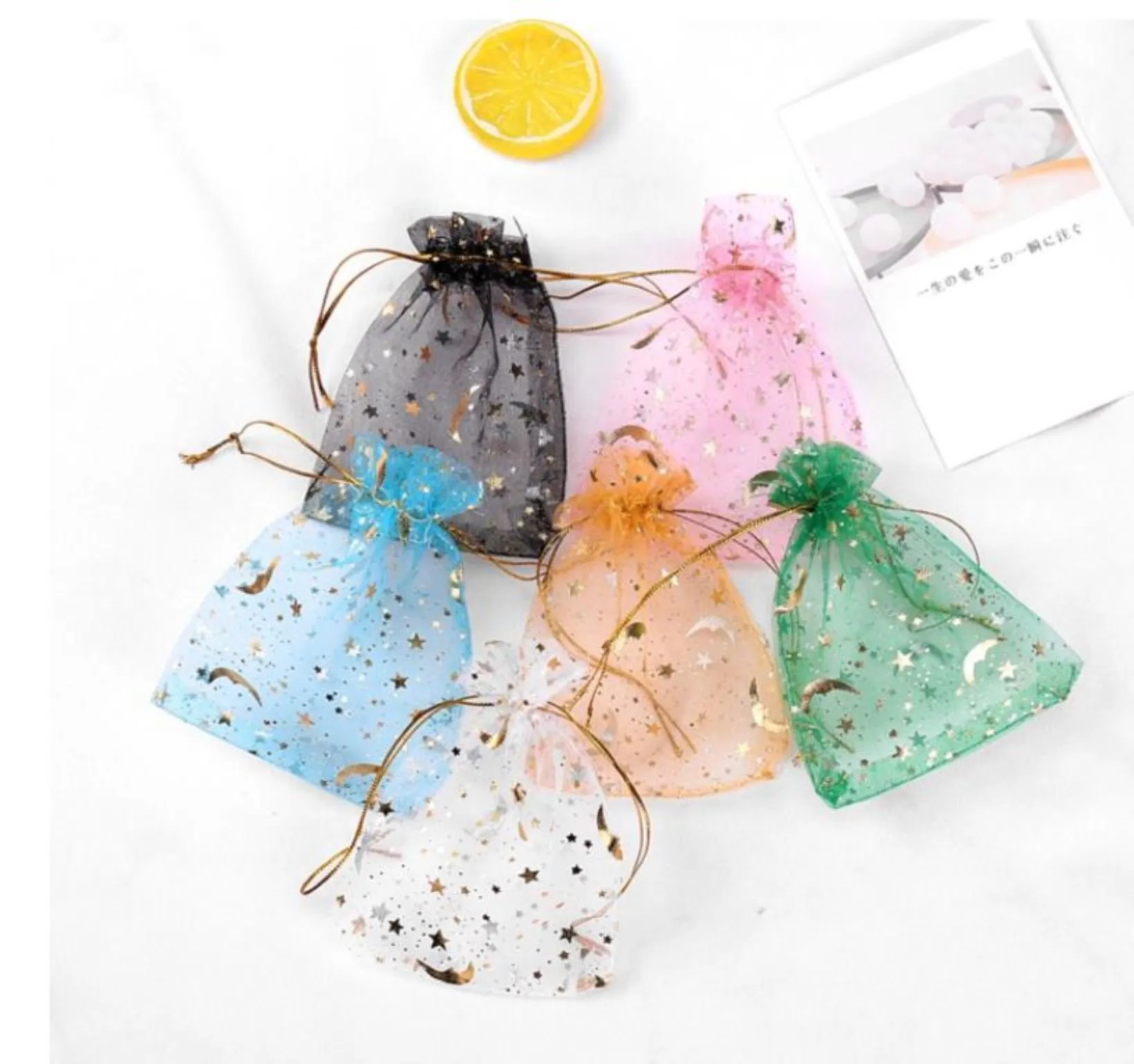 Pouches, Display Jewelry100Pcsmoon Star Organza Small Christmas Dstring Gift Bag Charm Jewelry Packaging Bags & Pouches 7X9 9X12Cm Drop