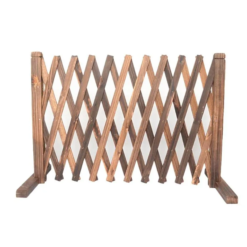 Fäktning, Trellis Gates Retractable Expanding Wooden Fence Pet Säkerhet för Patio Garden Lawn Decoration Carbizized Anticorrosive