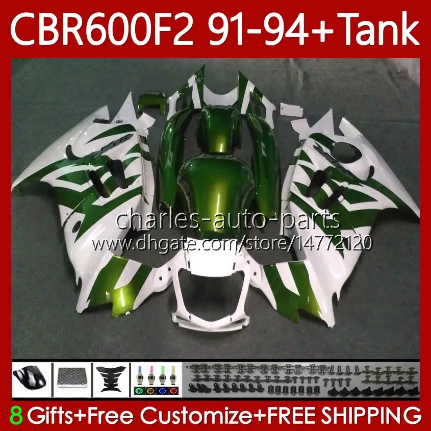 Body +Tank For HONDA CBR600 CBR 600 F2 FS CC 600F2 91 92 93 94 Green white Bodywork 63No.87 CBR600F2 CBR600FS 600CC 1991 1992 1993 1994 600FS CBR600-F2 91-94 Fairings Kit