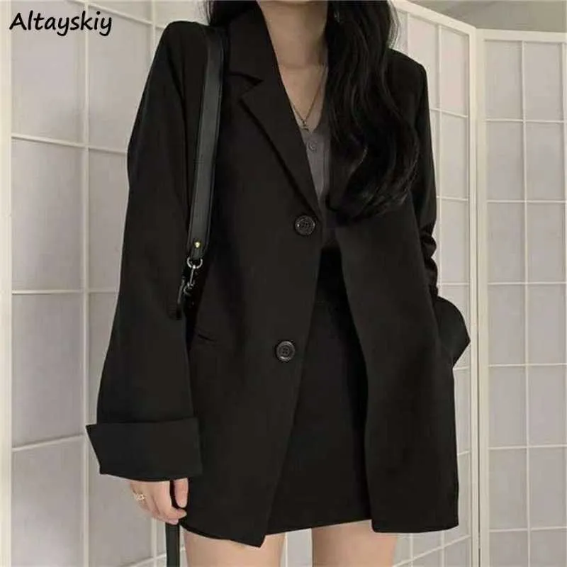 Vrouwen Zwarte Blazers Britse-stijl Single Breasted Nigched High Street OL Student All-match Baggy Streetwear Classic Designs Suit X0721
