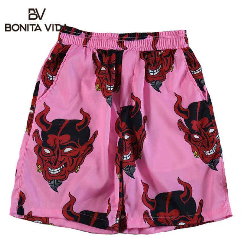 Bonita Vida Devil Full Ukiyo E Gedrukte Hip Hop Shorts Men/ Women Unisex Summer Hawaiian Harajuku Elastische taille Streetwear 220312