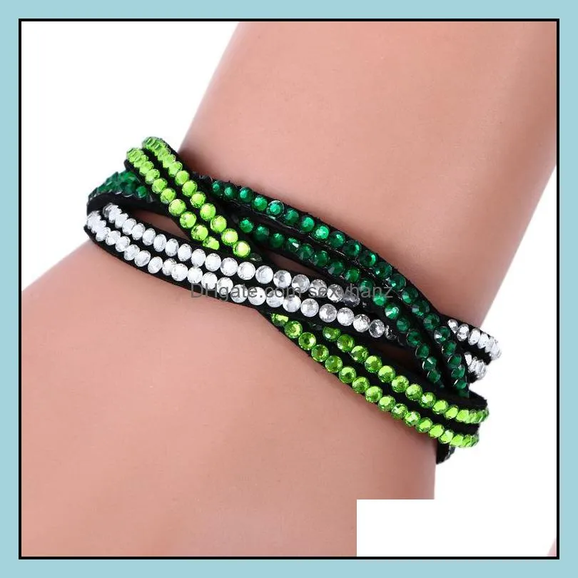 Multicolor New Unisex Monolayer Leather Bracelet Christmas Gift diamante braided Charm Bracelets Vintage Jewelry For Women