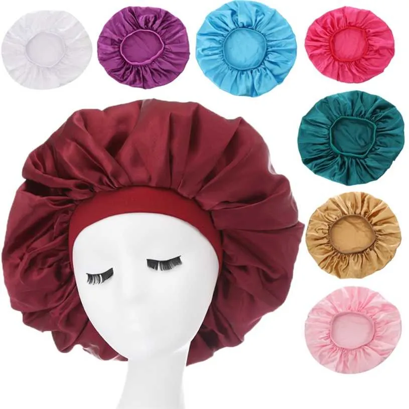 Grote Satijn Bonnet Vrouwen Big Size Sleep Night Cap Hat Cheveux Nuit S voor 211228