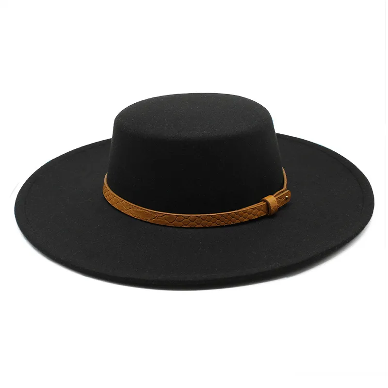 Bred Brim Fedora Hats for Women Autumn and Winter Women's Round Top Hat 10cm Big Eaves kände Tweed