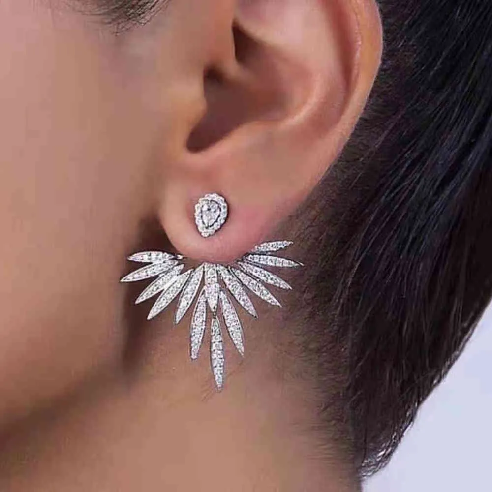 HIBRIDE Trendy CZ Stud Earrings for Women Accessories Leaf Shape Zirconia Weeding Earring Fashion Jewelry aretes de mujer E-216