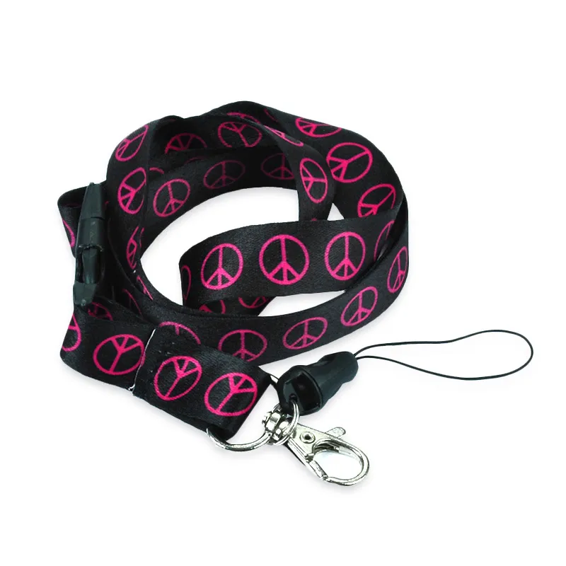 Intero 12 pz/lotto Rosa Pace Nero Portachiavi Collana Poliestere Mobile Cordino ID Porta Badge Chiavi Gancio