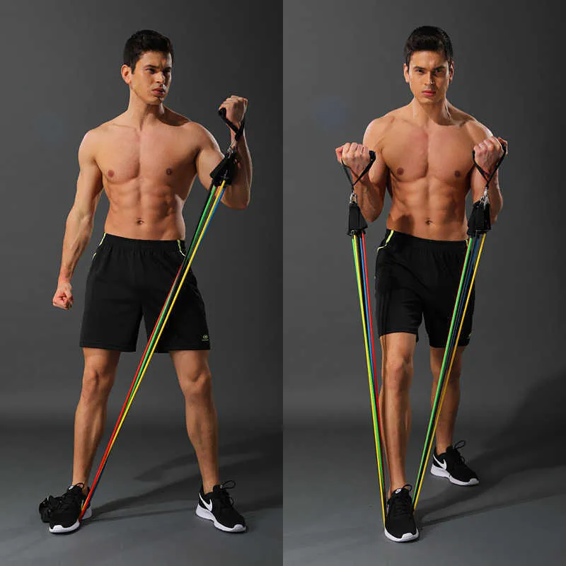 11 Pcs/Set Latex Resistance Bands Crossfit Training Body Exercise Yoga Tubes Pull Rope Chest Expander Pilates Fitness with Bag H1026