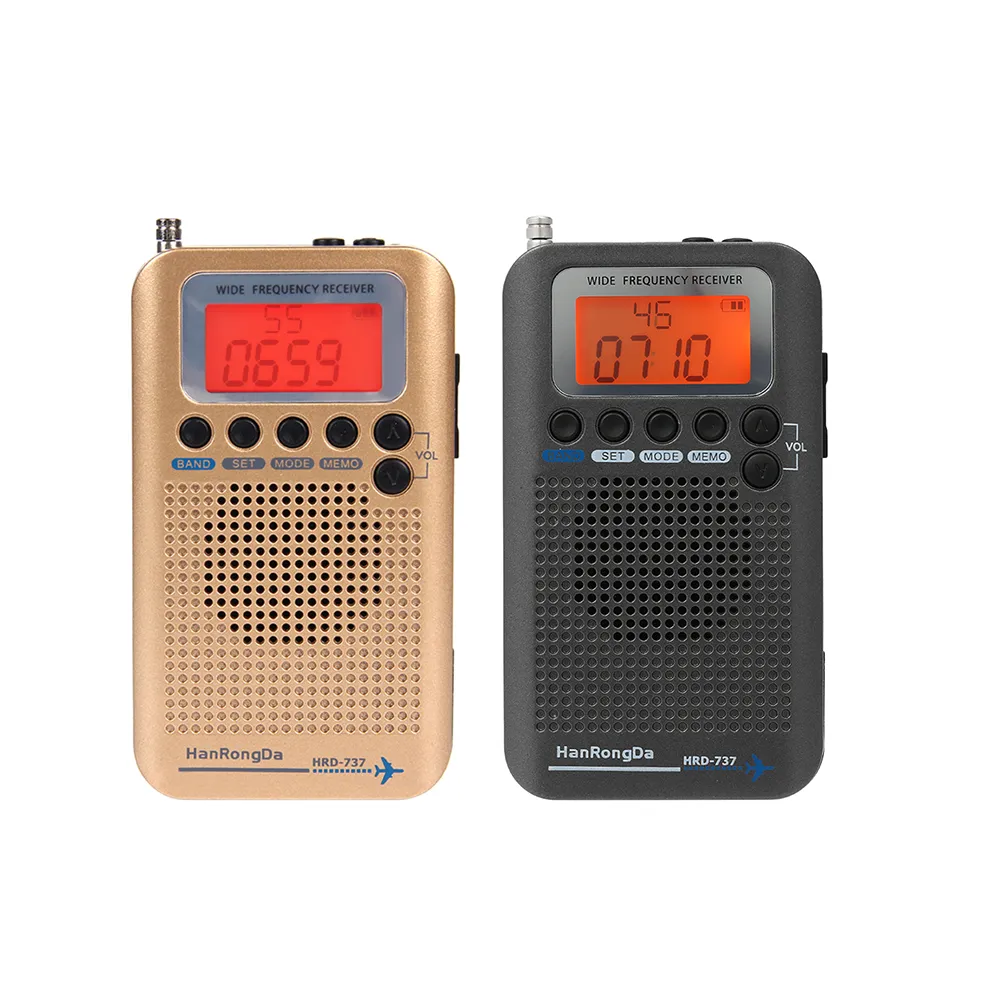 HanRongDa Portable Aircraft Full Band Radio FM/AM/SW/CB/Air/VHF Ricevitore con Display LCD Sveglia HRD-737