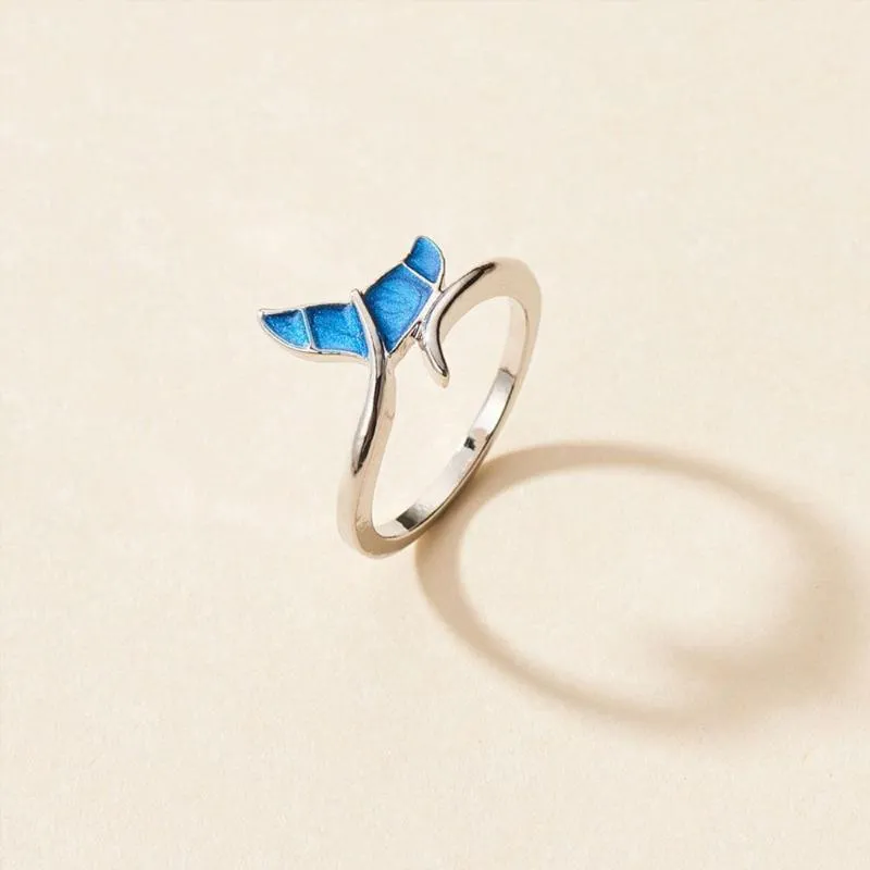 Кластерные кольца Серебро Цвет Творческий Девушка Голубой Рыбный Хвост Смола