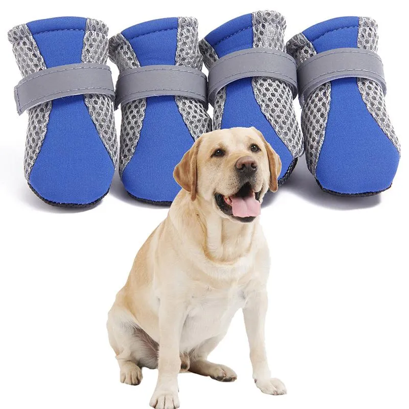 Hundebekleidung 1 Set Schuhe Anti-Rutsch Feder Sommer Pet Boots Protector Reflektierende Riemen Chihuahua Teddy Niediges atmungsaktives Netz