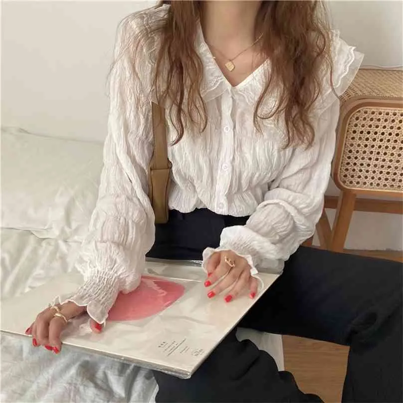 Camicie vintage Maglia femminile Peter Pan Collar Office Lady Sinces Fashion All Match Streetwear Bluses 210525