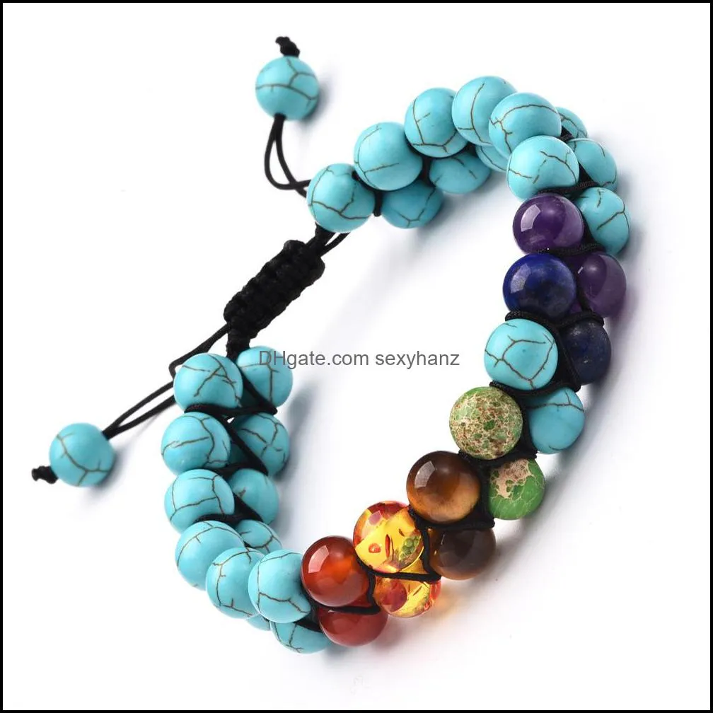 Perlé, Brins Bracelets Bijoux Amoureux Cadeau Sept Chakra Yoga Naturel Double Rangée Énergie Pierre Tressé Bracelet Drop Delivery 2021 Sc361