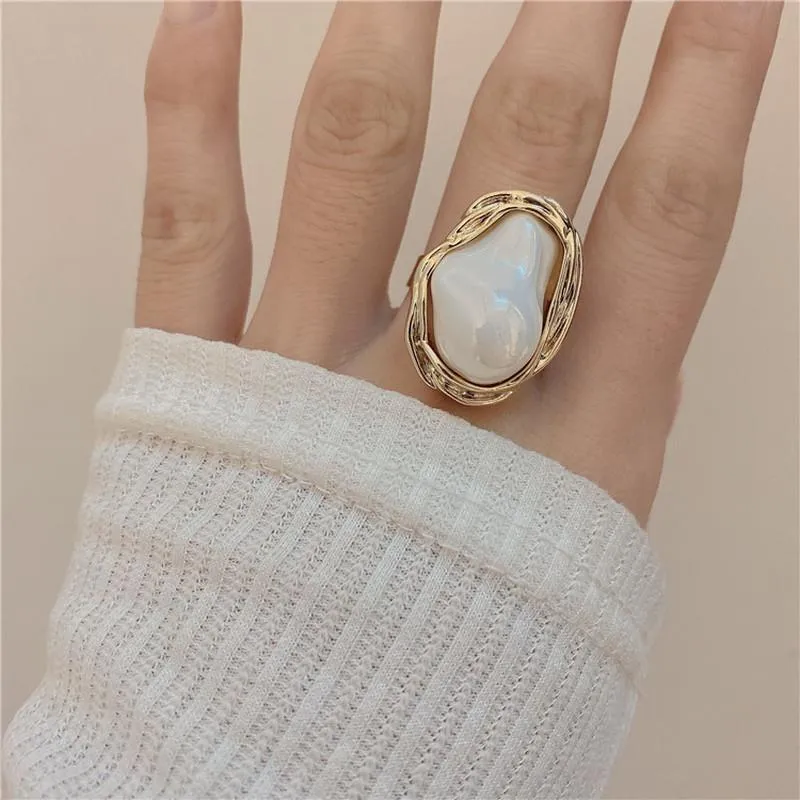 Cluster Rings LOVOACC Oversize Imitation Baroque Pearl Adjustable Irregular Oval Charm Exaggerated Steampunk Women Jewelry