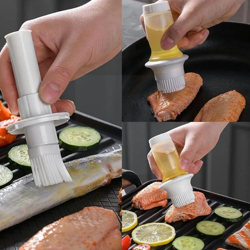 Tools & Accessories Silicone BBQ Grill Oil Bottle With Brushes Barbecue Resisting Tool Roast Basting Kitchen Heat Baking Cover M4E2