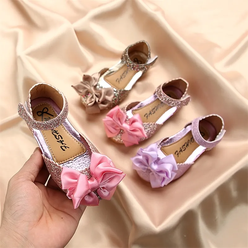 Enfants enfant en bas âge petites filles chaussures enfants nœud papillon princesse chaussures filles fête et chaussures de mariage chaussure fille rose or violet 210306